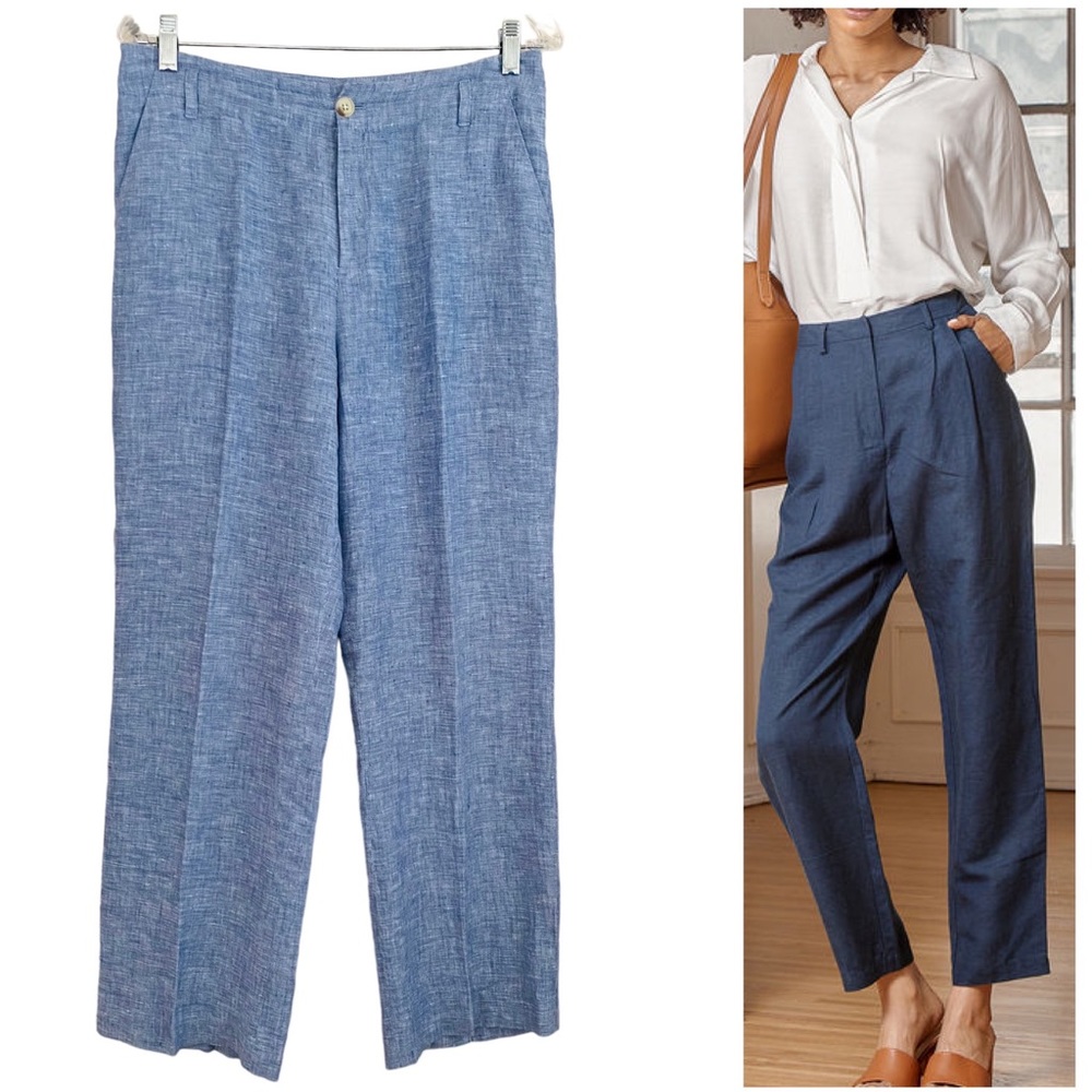 Petite Sophisticate Cropped Linen-Blend Ankle Pants in Blue